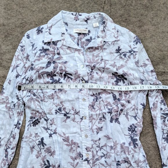 Coldwater Creek Shaped Floral Blue Button Down Shirt Women's Size PS or PM - Picture 8 of 8